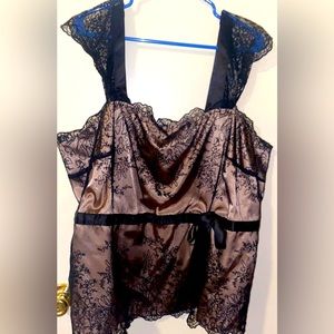 Beautiful black lace over champagne dress blouse. Cap shoulder Sleeve. Wore once